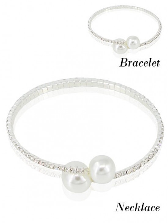 Two Pearls RhinEstone Necklaces and Bracelet Set (NC1006 + BR1163)